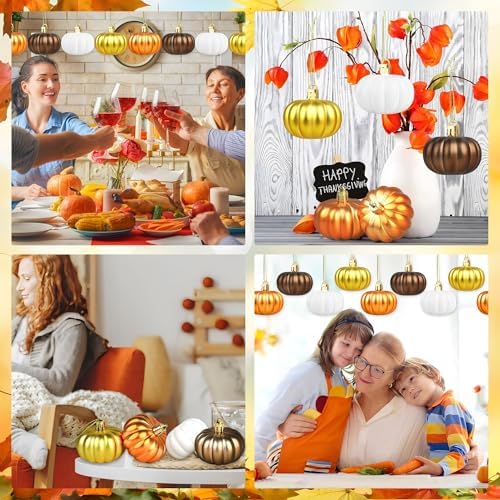 24 Pcs Pumpkin Hanging Ornaments Fall Mini Pumpkin Hanging Tree Ornaments Thanksgiving Pumpkin Ball Hanging Decorations for Fall Thanksgiving Harvest Home Tree Party Supplies - Image 6