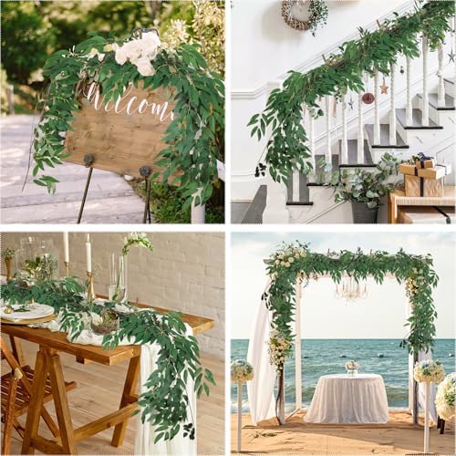 RECUTMS 4Pcs Artificial Silk Willow Leaves Vine Twigs 5.9Ft Green Garland - Image 5