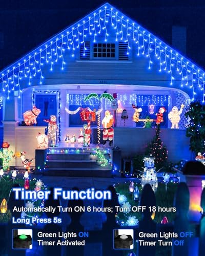 159 FT Blue Christmas Lights Outdoor, 1458 LED Waterproof Outside Christmas Lights Plug in, Timer & Memory, 8 Modes Fairy Lights with 324 Drops for House Eaves Yard Patio Wedding Decorations - Image 3