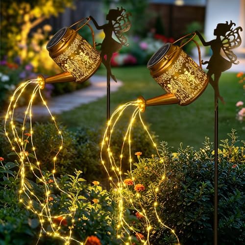 2 Pack Solar Watering Can Lights Outdoor Waterproof, Solar Garden Decorations with Fairy Cutouts, Magical Solar Lights for Yard Patio Lawn, Gardening Gifts for Mom Women by Unknown