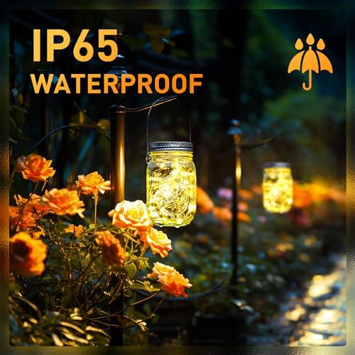GIGALUMI Hanging Mason Jar Solar Lights, 6 Pack 30 Led Tinplate Lids - Image 6