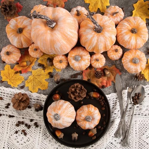 Ywlake 16 Pcs Artificial Pumpkins Fall Decorations, Fake Terracotta Pumpkin for Autumn Harvest Halloween Thanksgiving Faux Pumpkins Home Table Decor (Terracotta) - Image 3