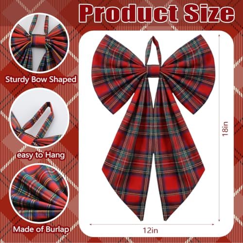 Suncalla 2 Pcs Red Green Christmas Tartan Plaid Wreath Bows 18'' x 12'' - Image 2