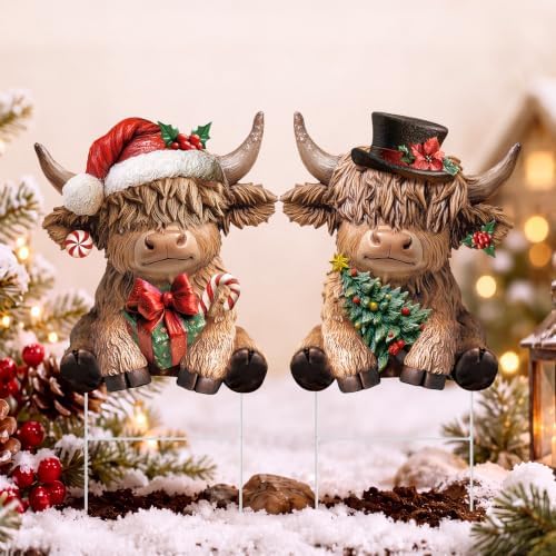 Yookeer Christmas Highland Cow Decorations Outdoor Metal Sign with Stakes by Yookeer