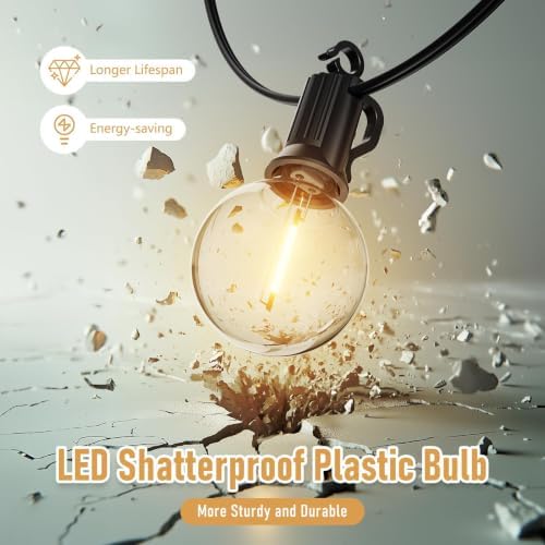 Brightown Outdoor String Lights Hanging Globe Patio Lights with 50 G40 Shatterproof Bulbs(2 Spare), IP44 Waterproof Connectable Commercial 50 Hanging Light for Indoor Outdoor Decor - Image 7
