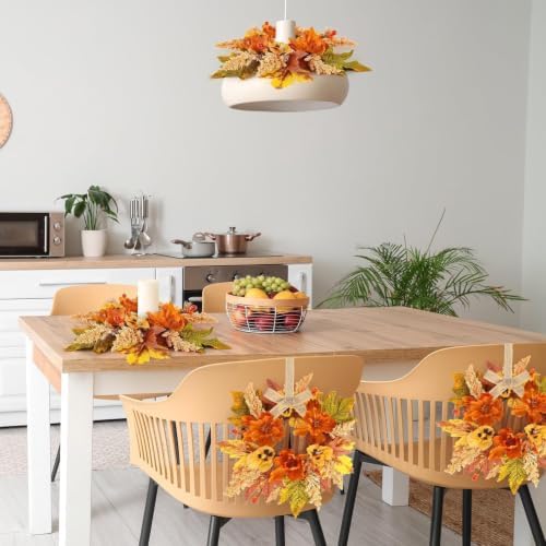 6 PCS Fall Wreath for Kitchen Cabinets Artificial Flower Door Wreath Autumn Table Centerpiece Farmhouse Hanging Floral Rings for Front Door Porch Wall Window Decoration - Image 4