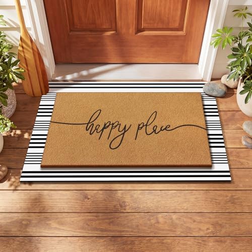 Drydiet 2 Pcs Coir Welcome Mat for Front Door, Black White Striped 24x35 - Image 2