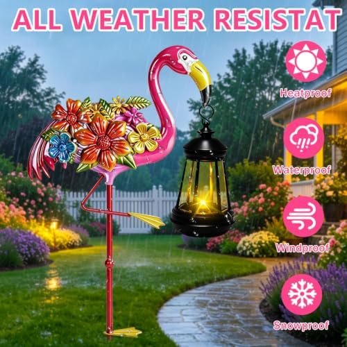 32.28in Pink Flamingo Garden Stakes with Solar Lights Outdoor Decor Gifts - Image 6