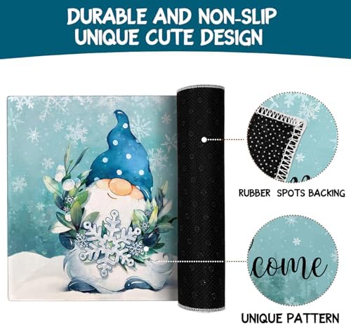 Winter Door Mat Outdoor Front for Door,Gnome Snowflakes Snow Welcome Doormat,Christmas Xmas Holiday Floor Rug for Porch Entrance Farmhouse Decor 30" x 17" - Image 7