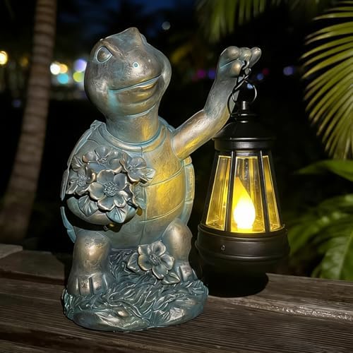 Solar Garden Outdoor Statues Lantern Figurines Light Decorations for Outdoor Patio Balcony Yard Lawn, Ideal Gifts for Mom Friends (Bronze- Turtle) by Giyyomtr
