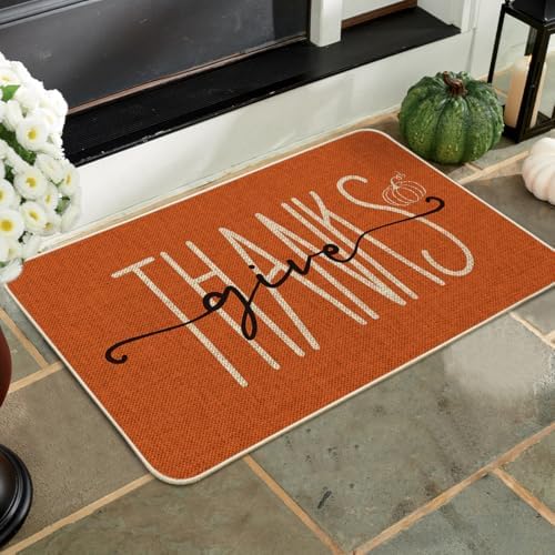 Artoid Mode Give Thanks Pumpkin Thanksgiving Welcome Decorative Doormat, Seasonal Fall Low-Profile Floor Rug Switch Mat for Indoor Outdoor 24x35 Inch - Image 4