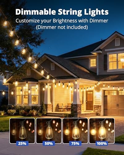 VIPAR Outdoor String Lights,100FT LED Patio Lights Waterproof 52 ST38 Bulbs - Image 2