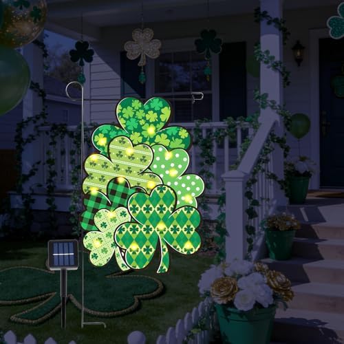 12 x 18 Inches Lighted St. Patrick’s Day Garden Flag – Double-Sided Clover Yard Flag with Warm LED Lights, Solar Powered Outdoor Decoration for Porch, Lawn, and Patio - Image 7