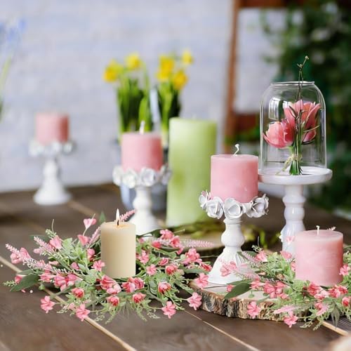 6 PCS Artificial Spring Summer Swag Wreaths Mini Pink Forsythia Lavender Kitchen Cabinet Wreath Small Floral Hanging Flowers Wreaths for Front Door Wedding Farmhouse Porch Wall Window Tabletop Decor - Image 5