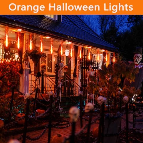 Halloween Lights 24Tubes Meteor Shower Orange Lights - Image 2