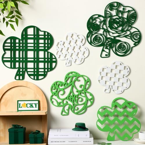 CroBlissful 6 Pcs Fall Wall Decor Autumn Wooden Wall Art,Shamrock,9.45 in - Image 3