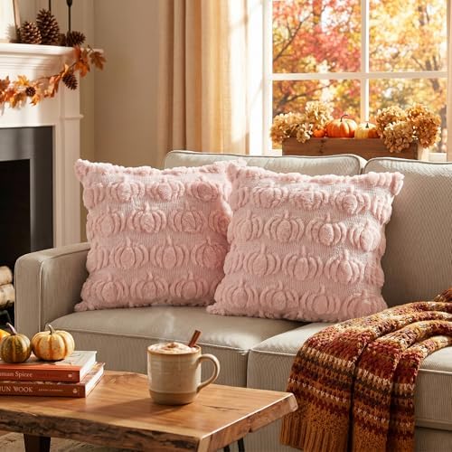 AVOIN colorlife Pink Fall Pumpkin Throw Pillow Covers 20x20 Inch - Image 2