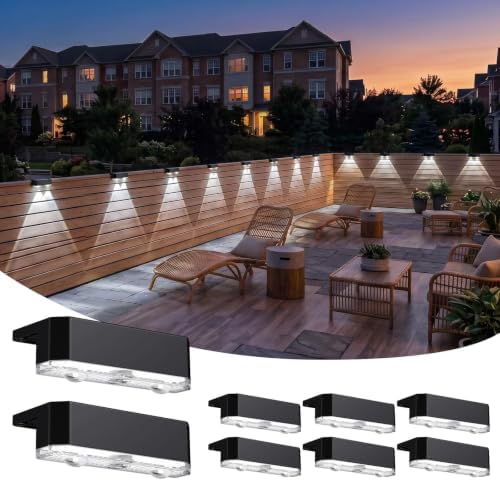 Peasur 8 Pack Solar Fence Lights Outdoor, Deck Light Solar Powered, IP65 Waterproof Led Riling Solar Lights for Outside Yard Step, Cool White by Peasur