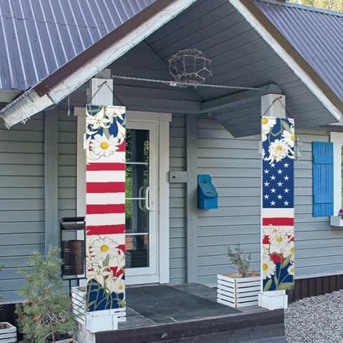 Daisy Porch Sign Hanging USA Flag Outdoor Welcome Signs for Porch Decorations Door Banners for Front Door 2 Packs Outdoor Decor Banner Flag for Porch Home Yard Garden Party Decor - Image 3