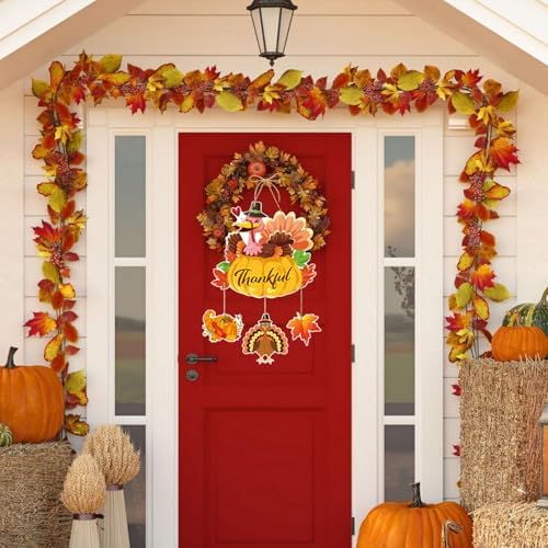 Thanksgiving Turkey Door Hanging for Front Porch, Autumn Farmhouse Hanging Sign for Fall, Harvest & Holiday Decorations - Made of Thick Cardstock - Image 3