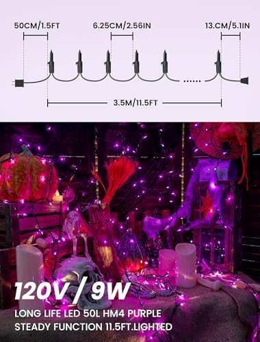 Hopolon Purple Halloween Mini Lights, 2 Pack 50 Count 13FT Black Wire - Image 2