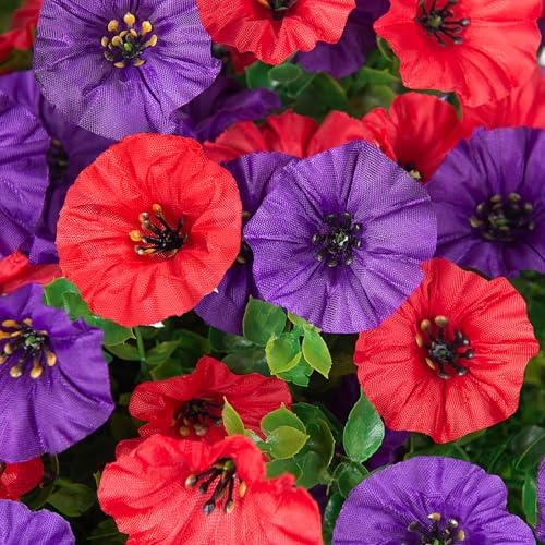 Artificial Fake Hanging Flowers with Basket for Outdoor Decor 12 Pcs UV Resistant Faux Silk Morning Glory Flowers Plants for Outdoor Outside Planters Home Porch Patio Balcony Spring Summer Décor - Image 7