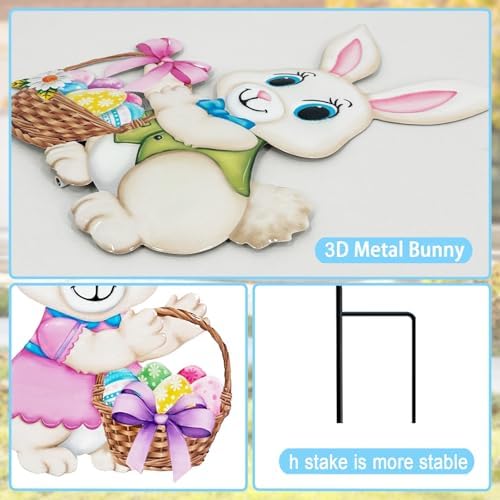 Easter Decorations Outdoor,2 Pack Metal Easter Egg Bunny Yard Signs for Outside,Cute Bunny Garden Stakes for Lawn,Yard,Rabbit Gifts for Women - Image 5