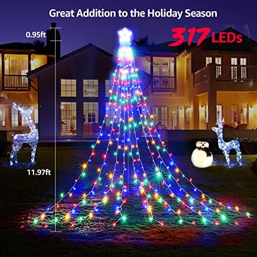 BlcTec Outdoor Christmas Decorations with Remote, 317 LED Color Changing Christmas Lights with 9 Strands 11.9ft Waterfall Lights, 11 Modes, Waterproof & Timer for Xmas Décor, Multicolor & Warm White - Image 3