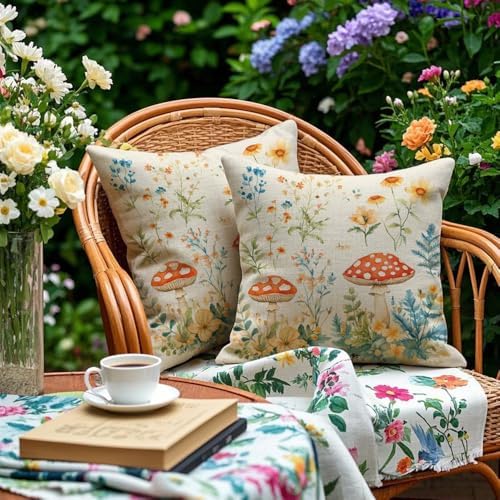 Waterproof Outdoor Pillow Covers 18x18 Inch Set of 2 Summer Spring Floral Throw Pillow Covers Spring Outdoor Decor for Patio Furniture Garden Sofa by Cirzone