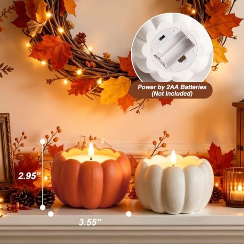 Fall Decor, Fall Decorations for Home - Terracotta Flameless Pumpkin Candle - Image 5