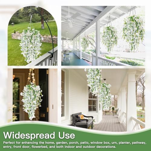 Artificial Flowers for Outdoors Fake Morning Glory Hanging Flower Decoration, 2 Pcs Realistic Faux Plants Petunias Trailing Vines, Spring Summer Decor for Porch Patio Balcony Planter Yard(White) - Image 7