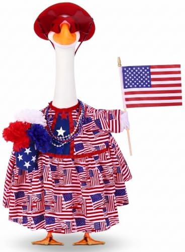 Abbylike 4th of July Porch Goose Outfit Fit 23" Plastic & Cement Statue American Flag Goose Skirt Clothes for Patriotic 250th Anniversary Independence Day Outdoor Garden Yard Patio Lawn Decor by Abbylike