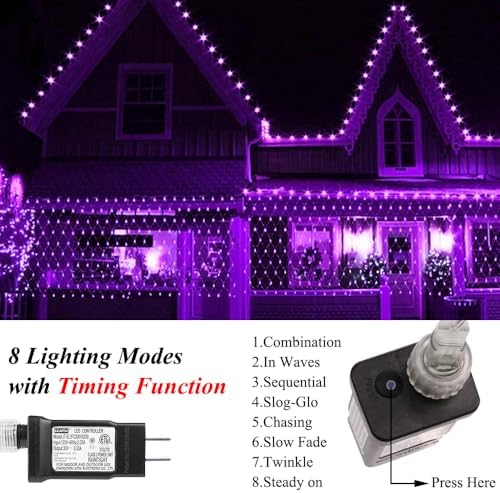 240LED Net Light Halloween Decor Mesh Lights, Tree Warp Fairy Lights Outdoor Hanging String Light for Home, Bedroom, Christmas, Garden, Walkway, Bushes Decor-9.8ft x 6.6ft(Purple) - Image 4