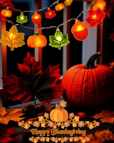 Fall Thanksgiving Lights Battery Operated 10Ft 20 LED Pumpkin Acorn Maple Leaf String Lights with Timer, Orange Autumn Light for Indoor Outdoor, Halloween Harvest Fall Decor for Home Porch Party - Image 4