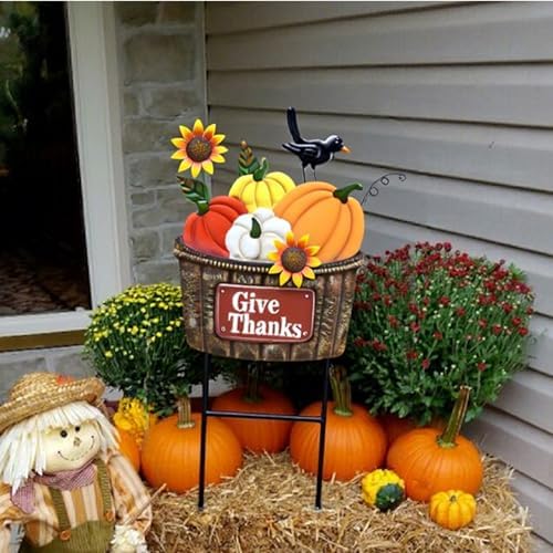 TERESA'S COLLECTIONS Fall Outdoor Decor Metal Pumpkin Garden Stake 28.7" - Image 5