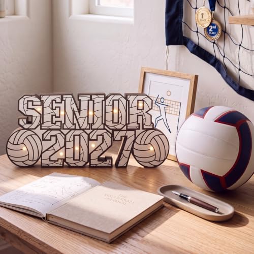 Yousoontic Light up Senior 2027 Volleyball Decor, LED Lighted Class of 2027 Table Centerpieces Wooden Sign Decorations 3D Block Decor for Senior Night, Grad Party & Farmhouse Mantel Decoration - Image 2