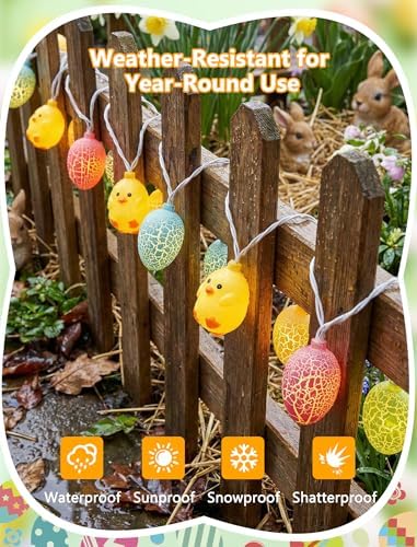 8.5Ft Easter String Lights, 10 LED Multicolored Cracked Eggs and Chicken Fairy Lights, Plug in Waterproof IP44 Spring Garland, UL Listed Outdoor Lights for Easter Home Garden Party Patio Decor - Image 3