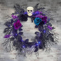 GarveeLife Halloween Skull Wreath for Front Door with Lights, 20 in Pre-Lit Black Purple Rose Spider, Gothic Garland Creepy Decor for Home Wall Porch Outdoor Indoor by GarveeLife