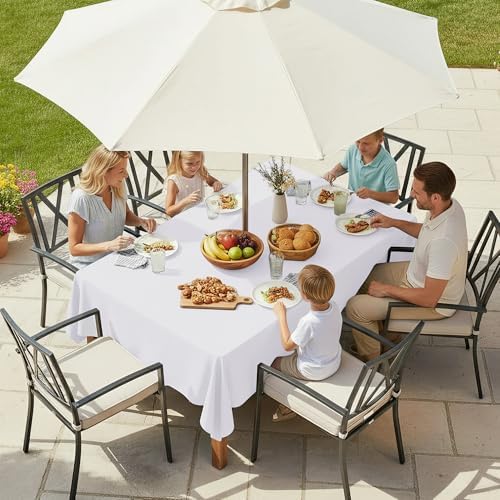 LUSHVIDA Rectangle Outdoor Tablecloth with Umbrella Hole 60x120 Inch White - Image 2