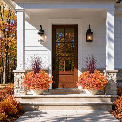 Fall Flowers Artificial Mums for Outdoors Autumn Decor, 12 Bundles Fake Fall Mums with 1 pcs Burgundy Grass UV Resistant Realistic Faux Flowers for Outside Home Porch Patio Planter Yard, Orange Yellow - Image 4