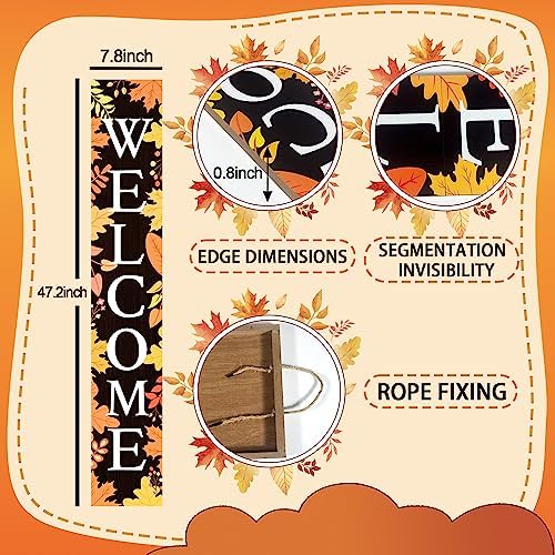 Fall Welcome Sign for Front Porch Standing, Autumn Wooden Porch Sign with Maple Leaves for Front Door Decorations, Farmhouse Vertical Hanging Signs Welcome Sign for Thanksgiving Home Decor 47.2"H - Image 4