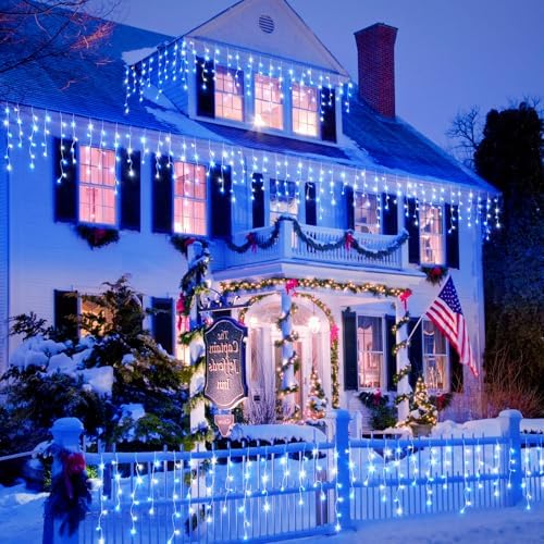 33FT Icicle Lights for Outside 400 LED Blue and White Christmas Lights - Image 6
