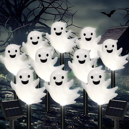 10 Pack Solar Halloween Ghost Pathway Lights, 3D Solar Lights by VOGVOG