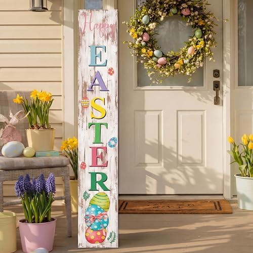 Yerliker Easter Porch Sign and St. Patrick's Day Yard Sign 47" 2 In1 Double Side Wooden Welcome Easter Eggs Door Hanging Happy Banner Luck Green Shamrock Front Door Outdoor Decor - Image 4
