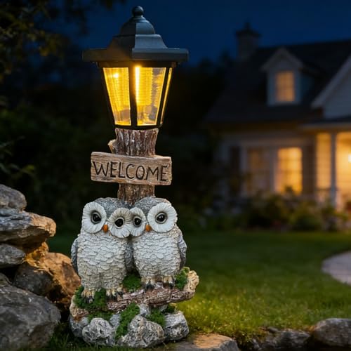 Solar Owl Garden Statue Owl Welcoming Sign Outdoor Garden Decor by ZYLiWoo