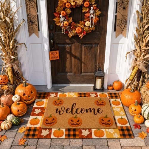2 Pcs Fall Halloween Door Mat Outdoor Welcome Pumpkin Rug - Image 4