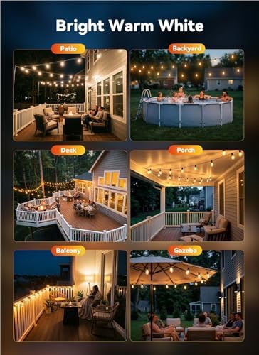 Minetom 31FT Outdoor String LED Patio Lights Waterproof,Shatterproof S14 Vintage Edison Bulbs,Commercial Grade Outside Hanging Lights Waterproof for Porch Deck Garden Backyard Balcony Cafe Bistro - Image 4