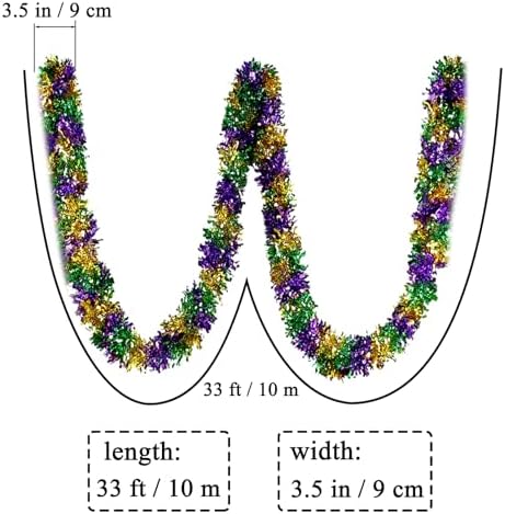 Mardi Gras Garland Decorations,50Ft Glitter Tinsel Garland Decor for Tree Mantle Bedroom Office Classroom Party Indoor Outdoor Holiday Home Green Gold Purple - Image 2
