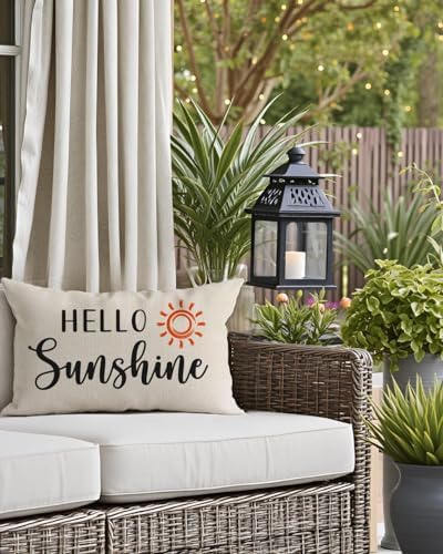 PANDICORN Hello Sunshine Throw Pillow Cover 12x20 Inch Sun, Cream - Image 6