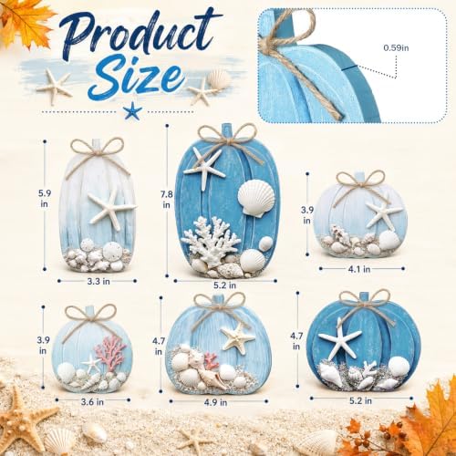 Leinuosen 6 Pcs Coastal Pumpkin Decor, Blue Fall Decorations for Home - Image 3
